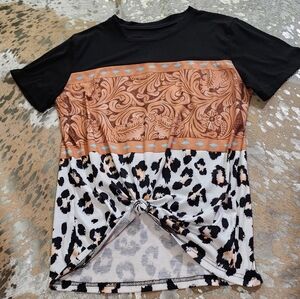 Cowgirl Tuff Black and Brown Leopard Print Top